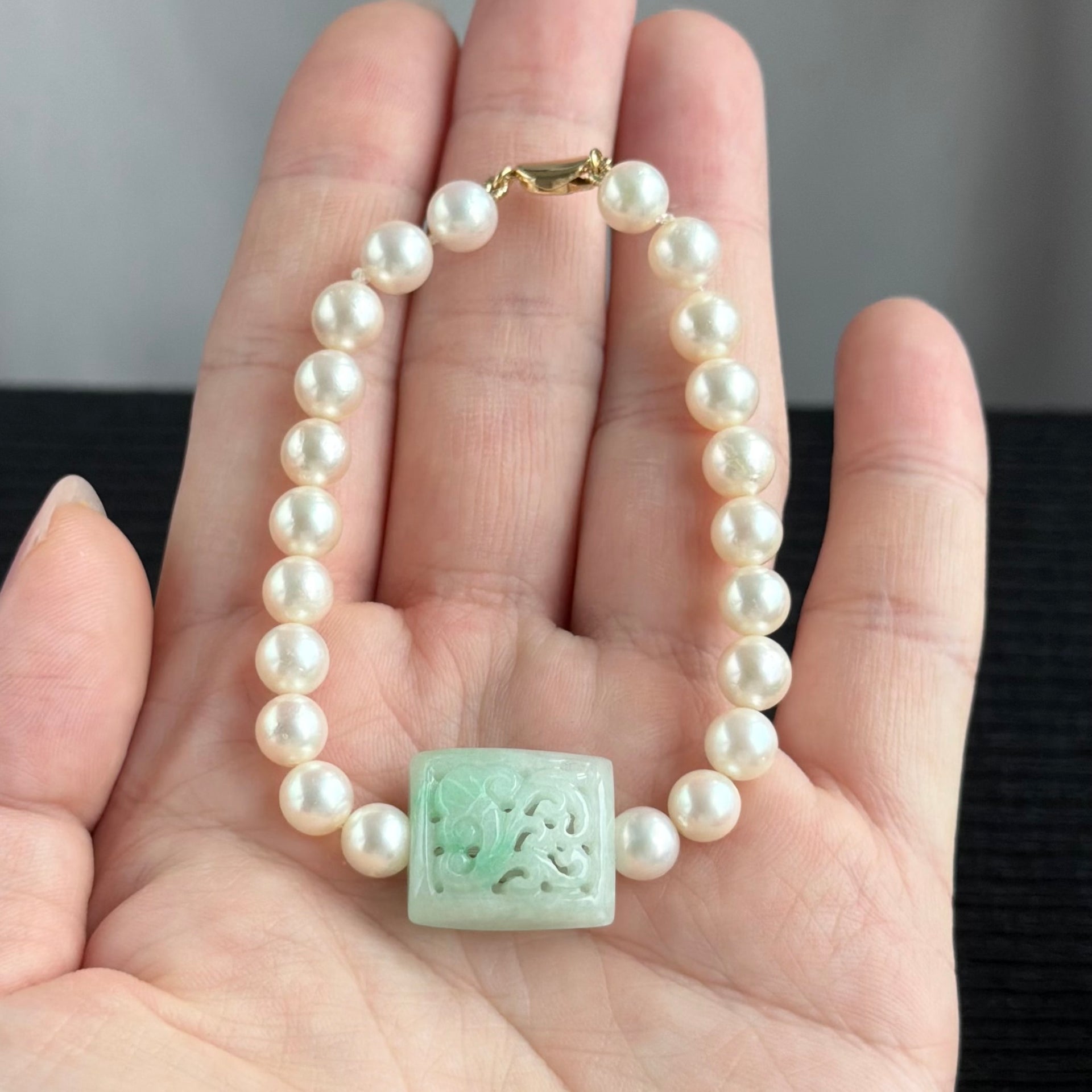 Tides of the Imperial Garden Akoya x Jade Bracelet 碧海朝颜