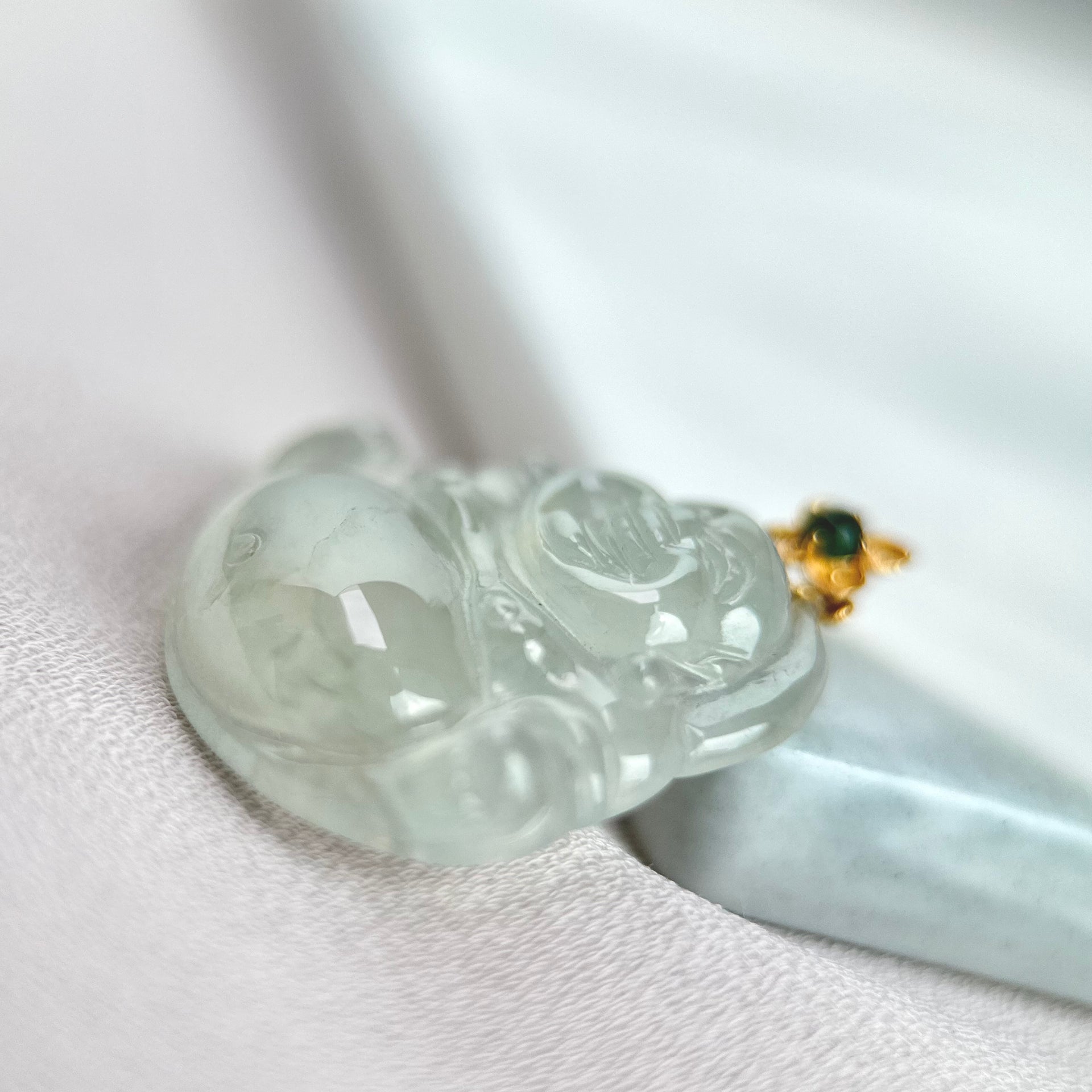 62188 Highly Translucent Colourless Laughing Buddha Jade Pendant