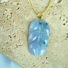 Load image into Gallery viewer, 80288 Lavender with Blue Florals Jadeite Leaf Pendant
