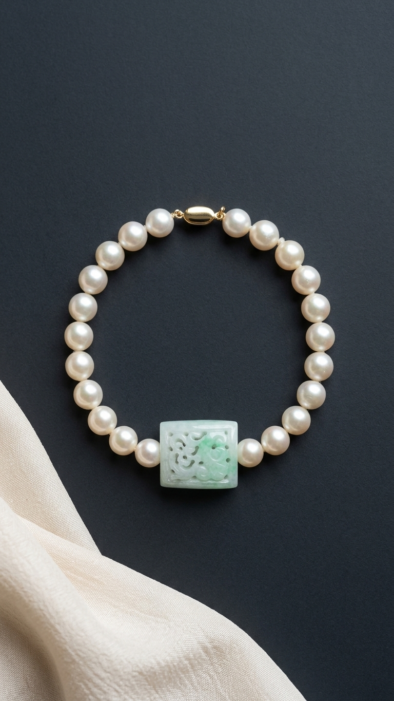 Tides of the Imperial Garden Akoya x Jade Bracelet 碧海朝颜