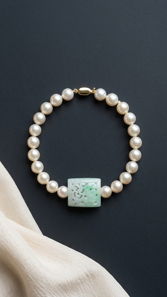 Tides of the Imperial Garden Akoya x Jade Bracelet 碧海朝颜