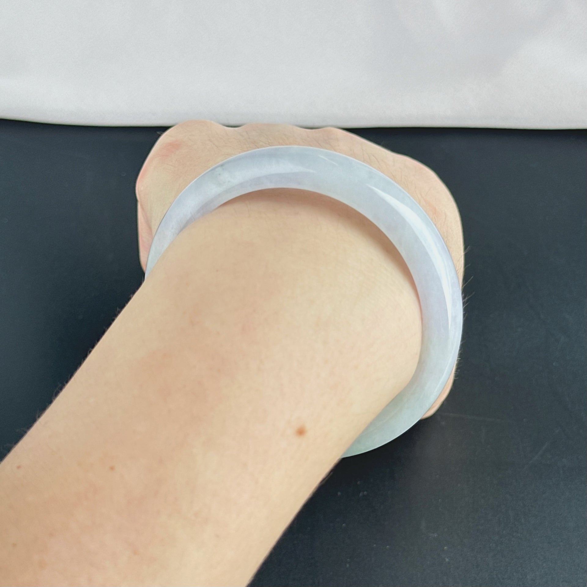 122057 56.7mm Translucent Lavender Purple with Green Florals Jadeite Bangle