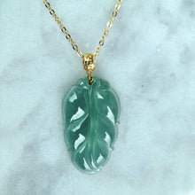 Load image into Gallery viewer, 38933 Highly Translucent Bluish Green Jadeite Leaf Pendant
