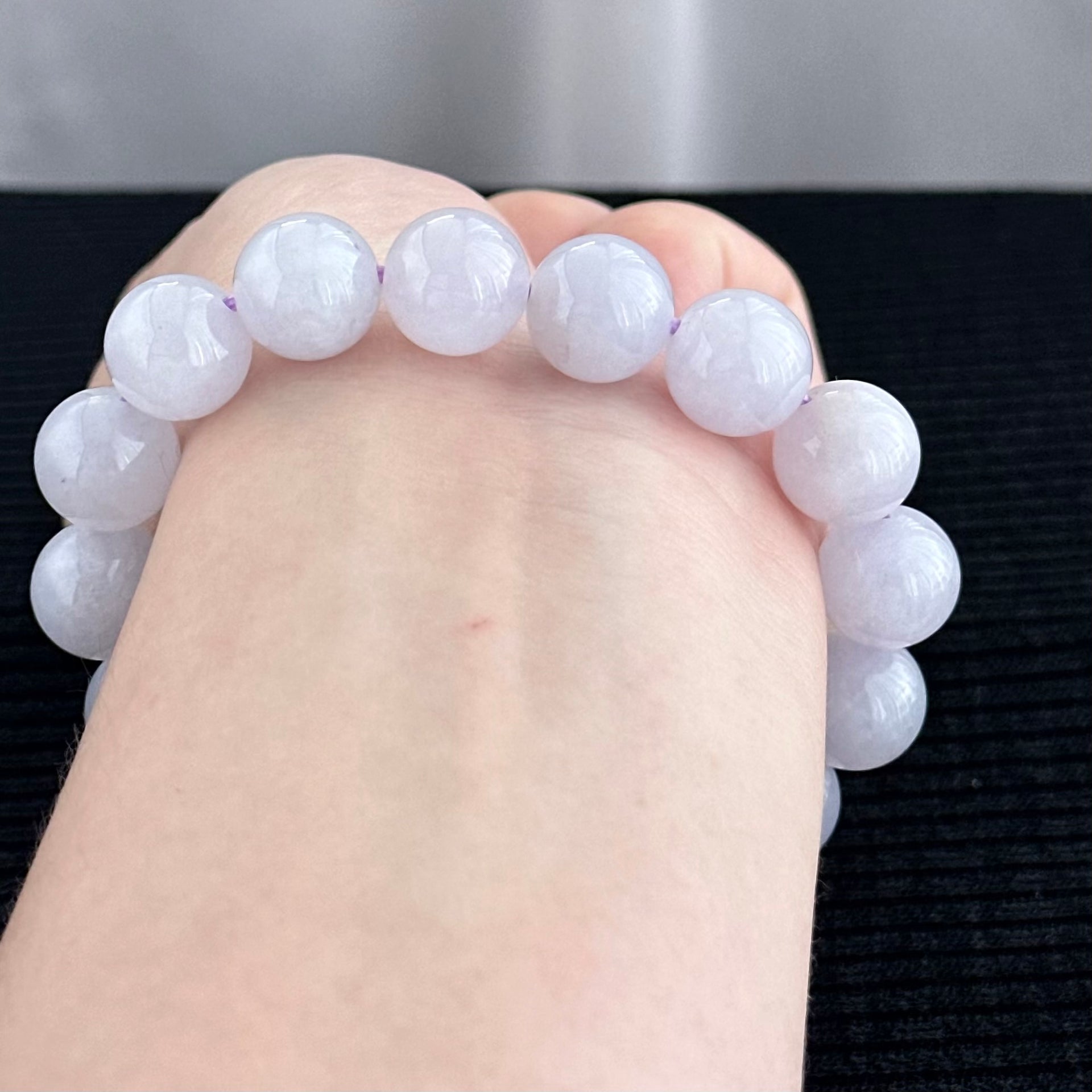 Lavender Frost 12.7mm Jadeite Bracelet 薰光霜影