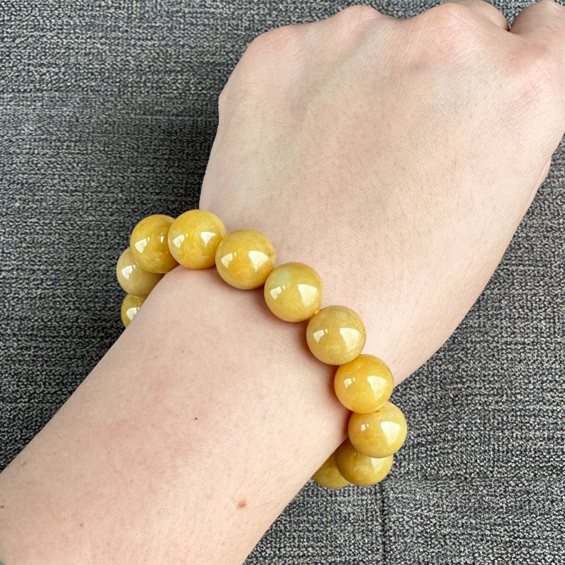 13289 Golden Fortune Type A Yellow Jadeite Beaded Bracelet