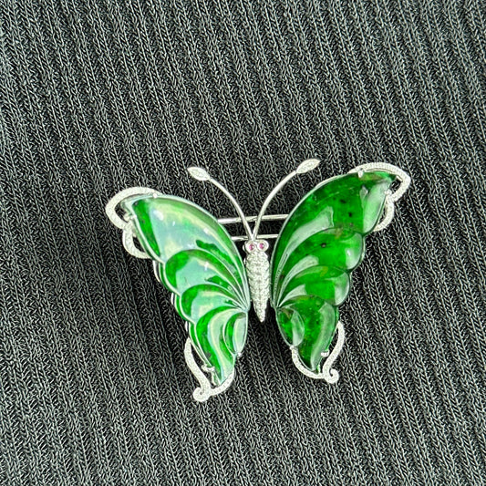 Imperial Flutter Jadeite Brooch 帝绿蝶影