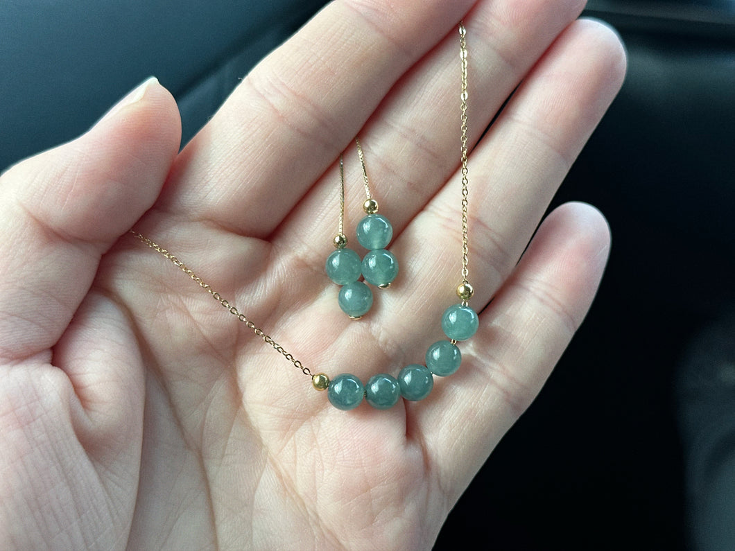 61188 Translucent Bluish Green Type A Jade Beaded Necklace / Earrings