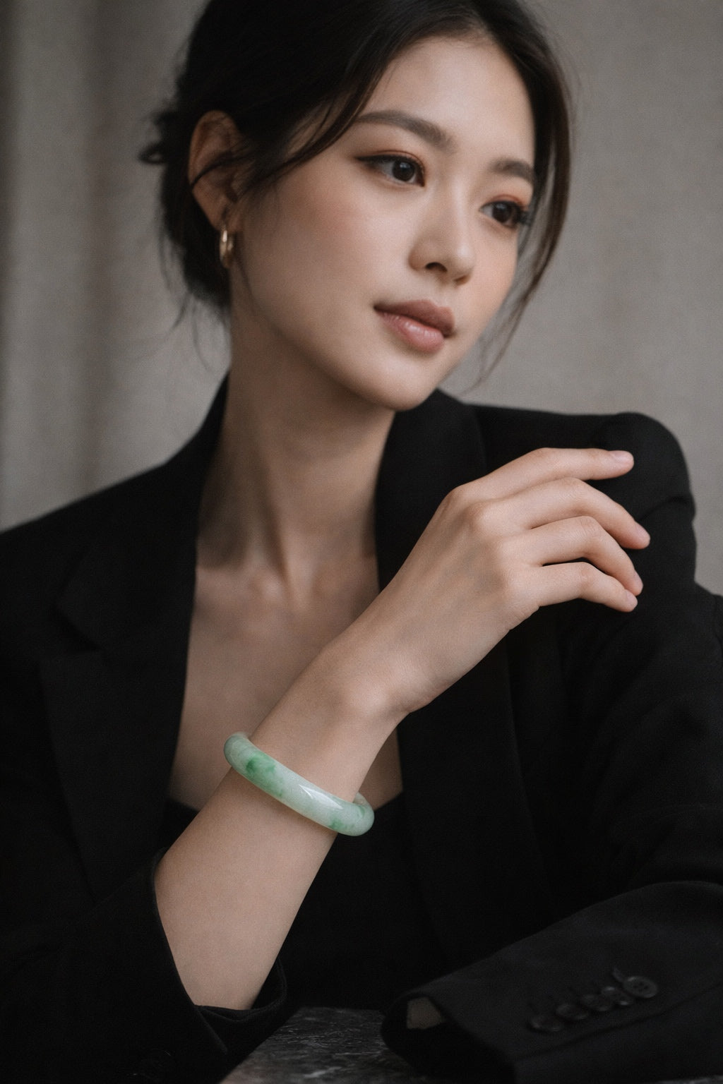 Emerald Mist over Snow 57.8mm Jadeite Bangle 雪里翠