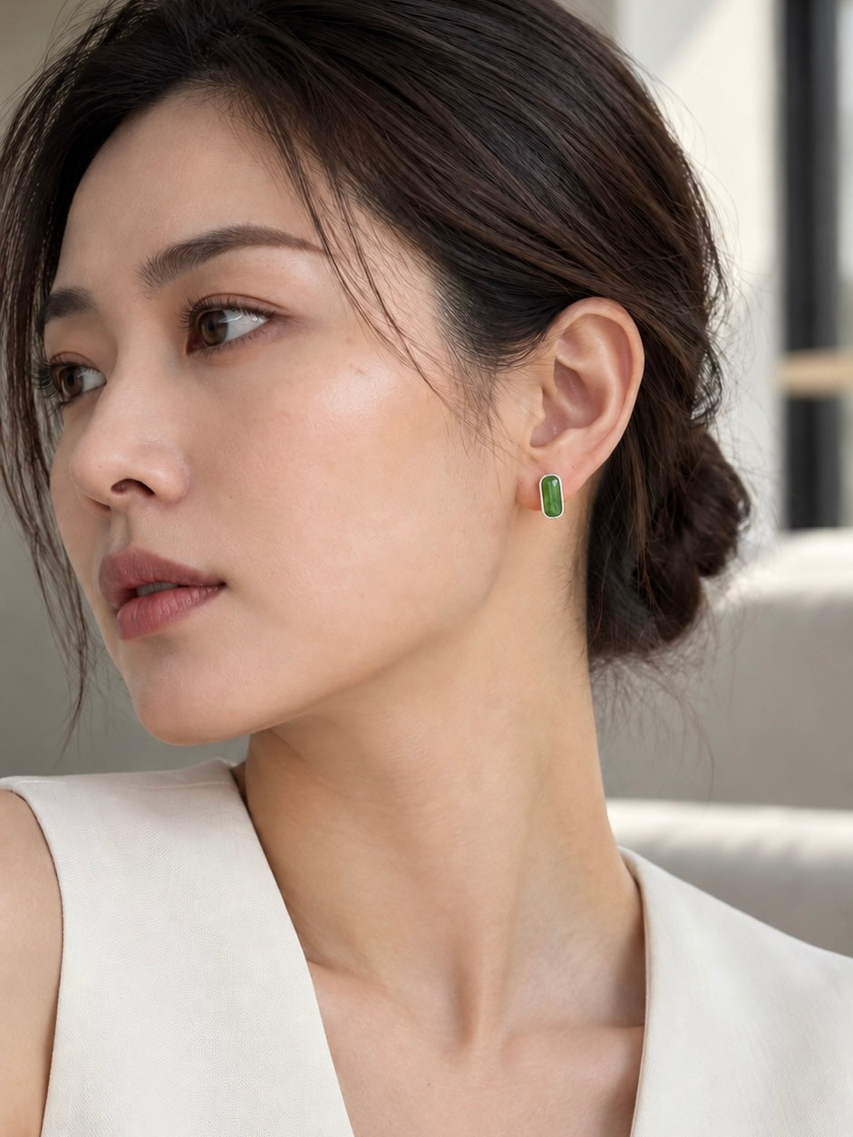 Green Bamboo Nephrite Jade Earrings 青竹 (Preview)