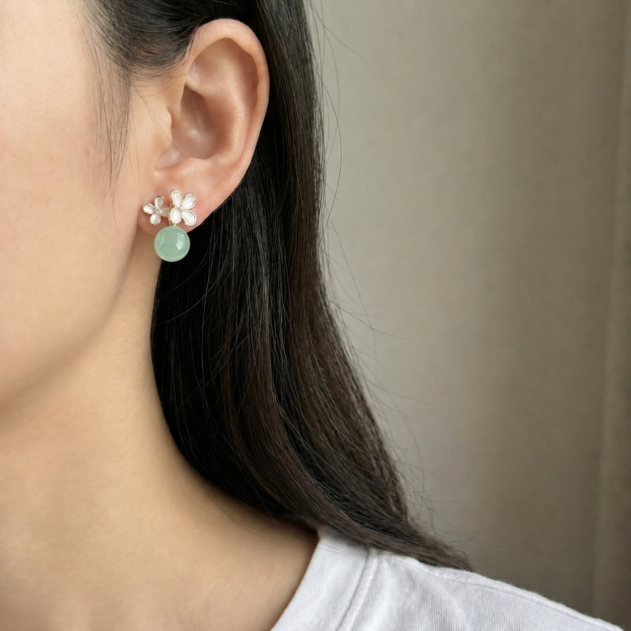 Moon-Kissed Bloom Earrings - Celadon 月吻花开 • 青瓷