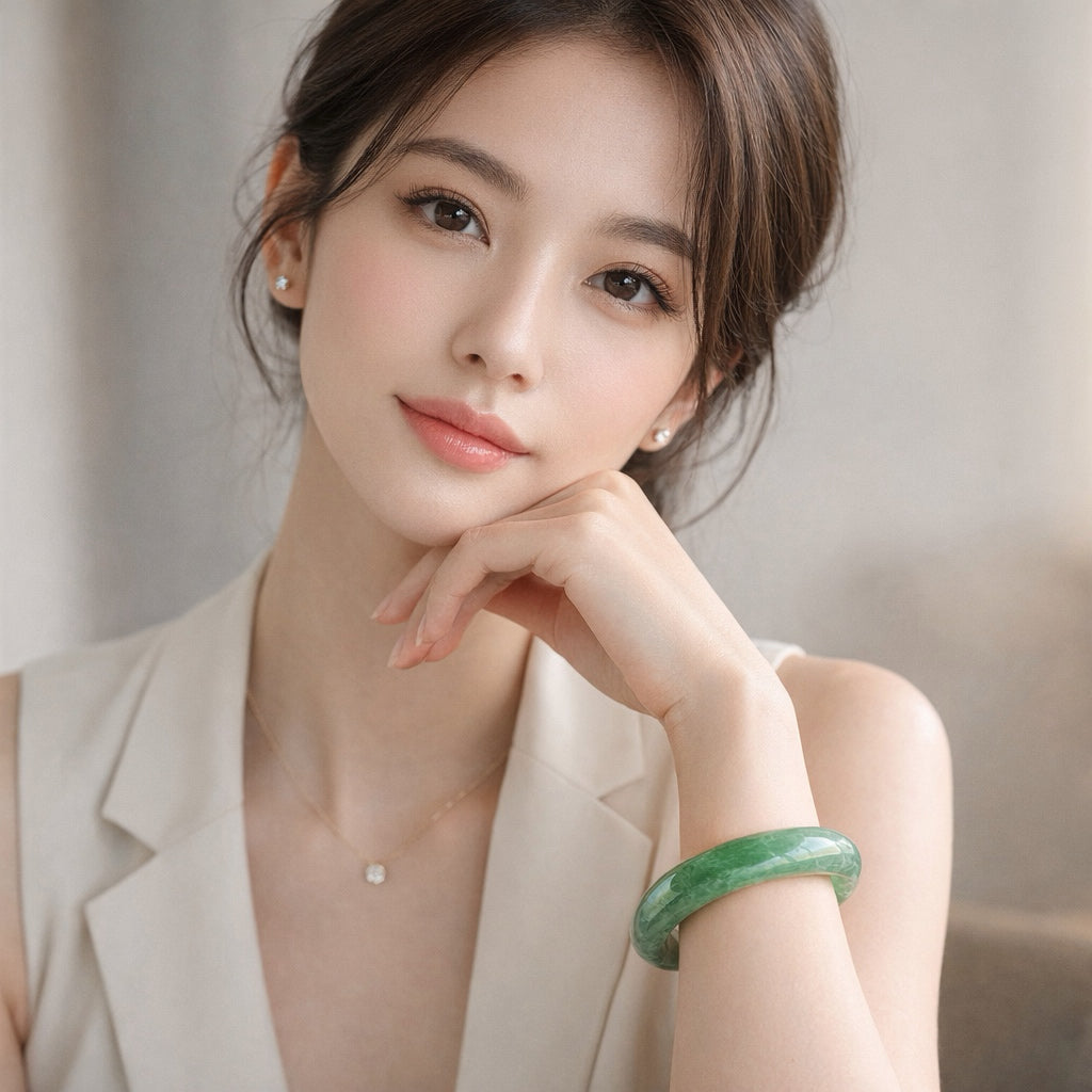 Spring Morning in Jiangnan Jadeite Bangle 55.3mm 江南春晓