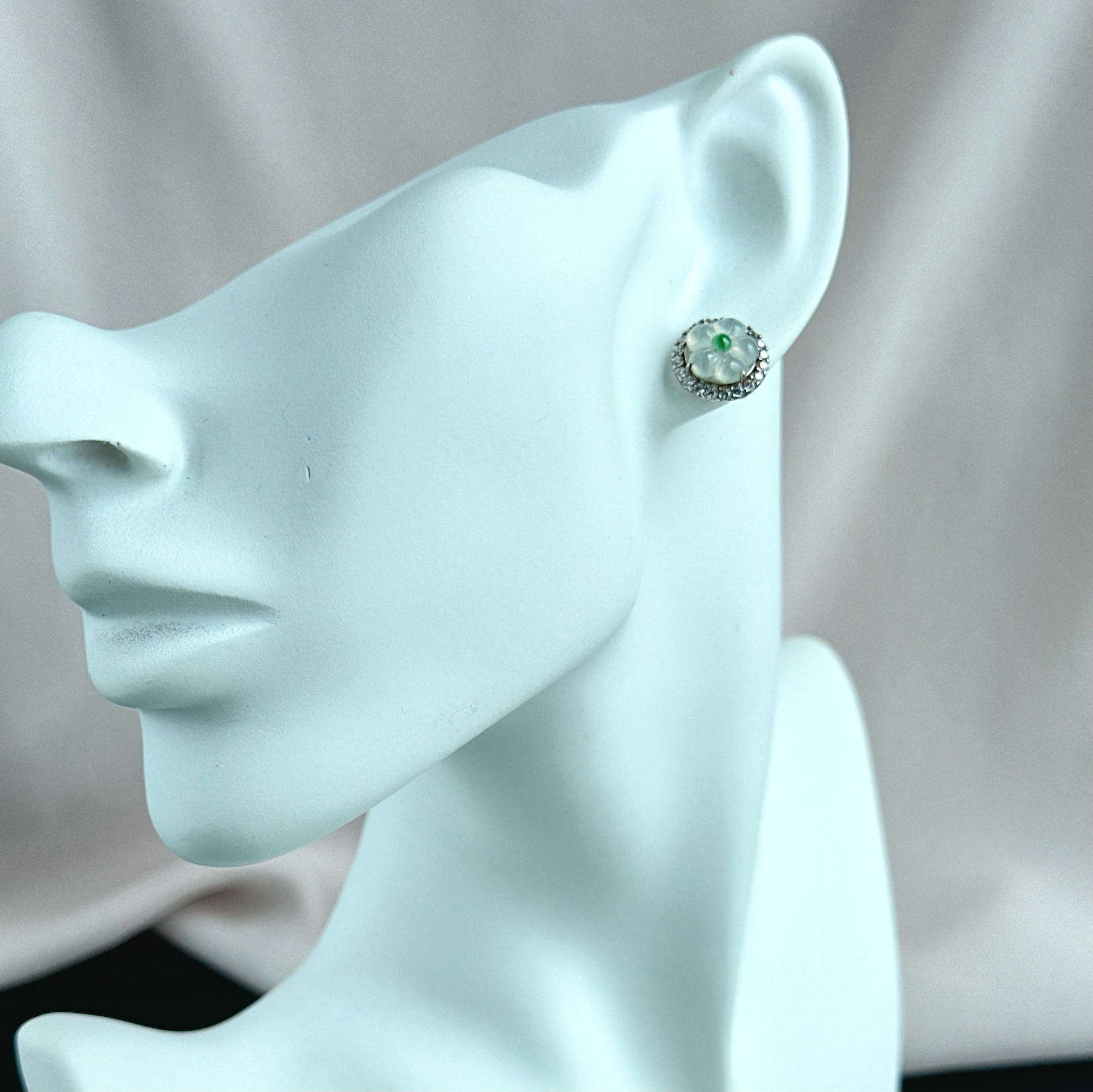 13193 Highly Translucent Sakura Jadeite Stud Earring