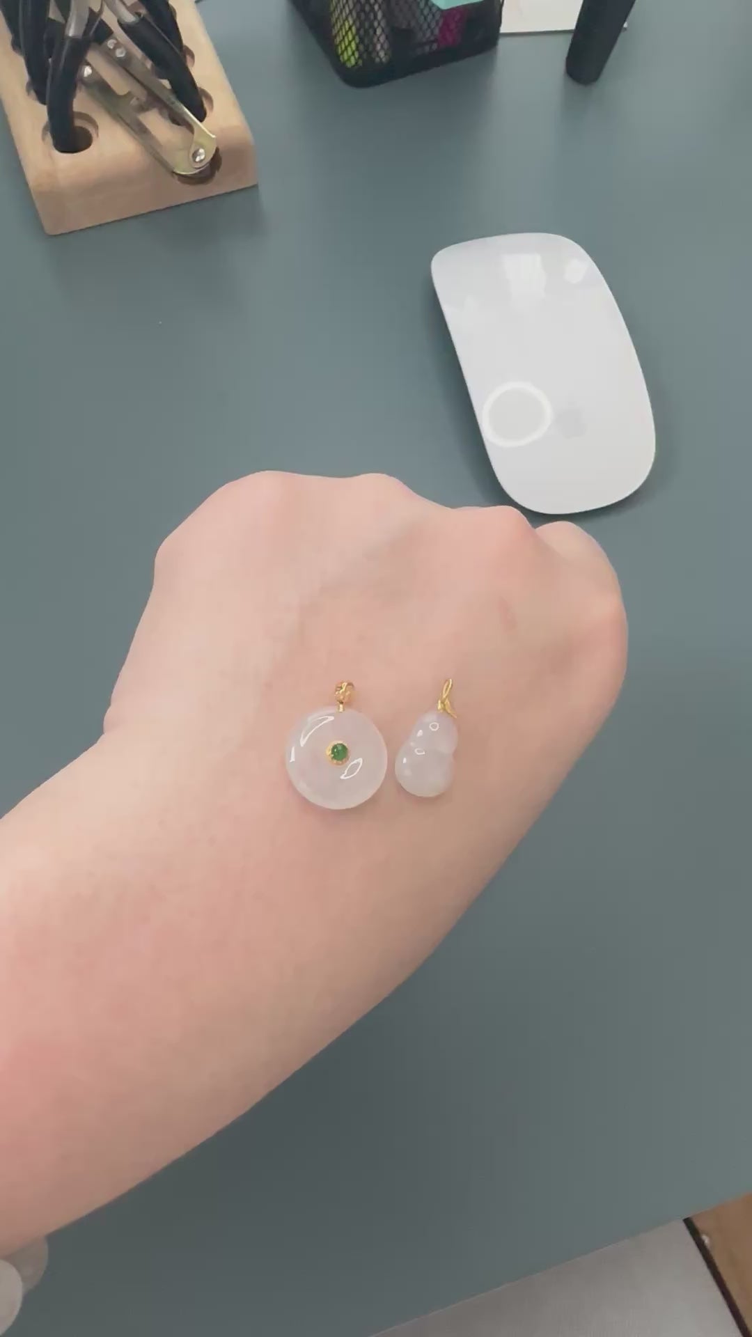 108588 Highly Translucent Icy White Jade Donut Pendant