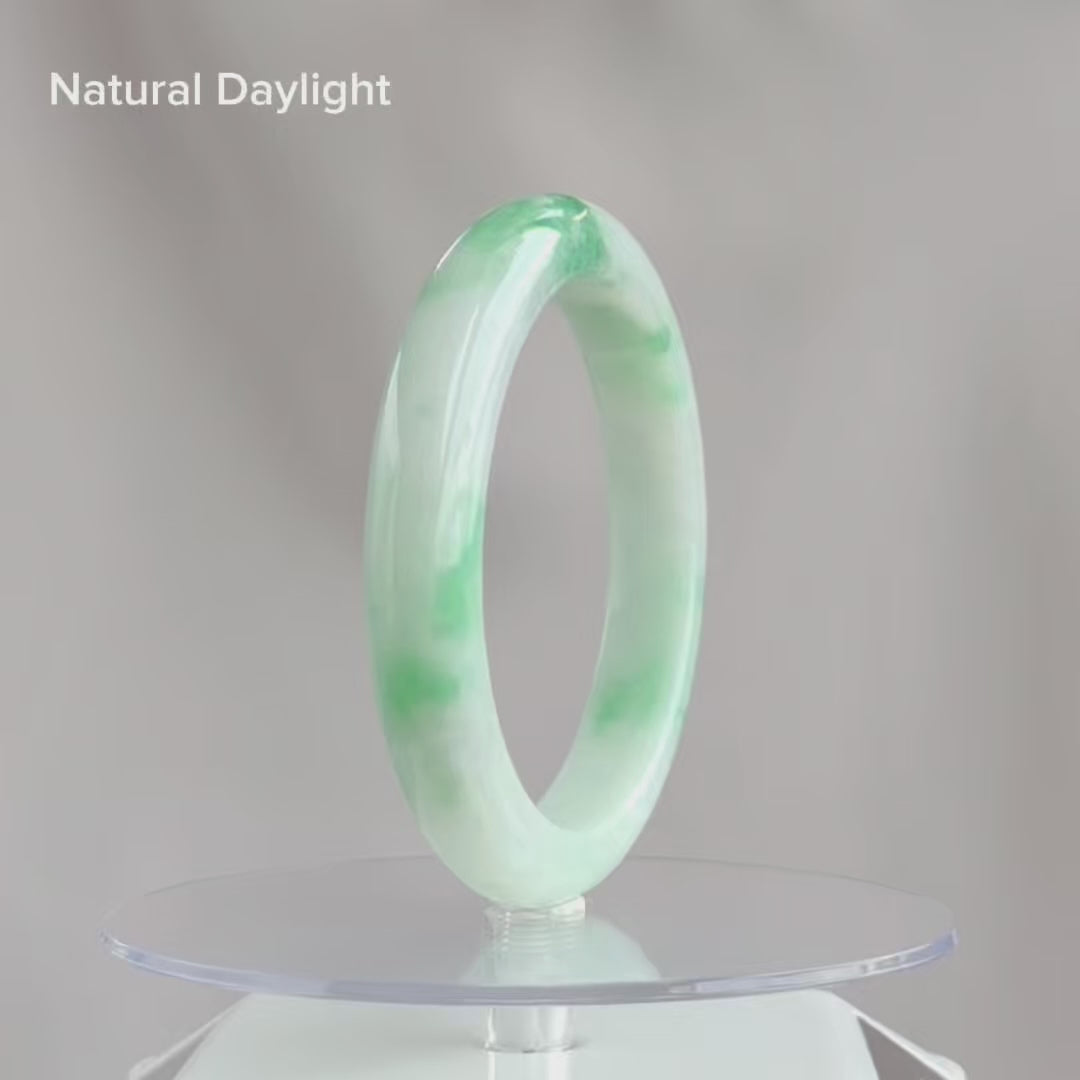 Emerald Mist over Snow 57.8mm Jadeite Bangle 雪里翠