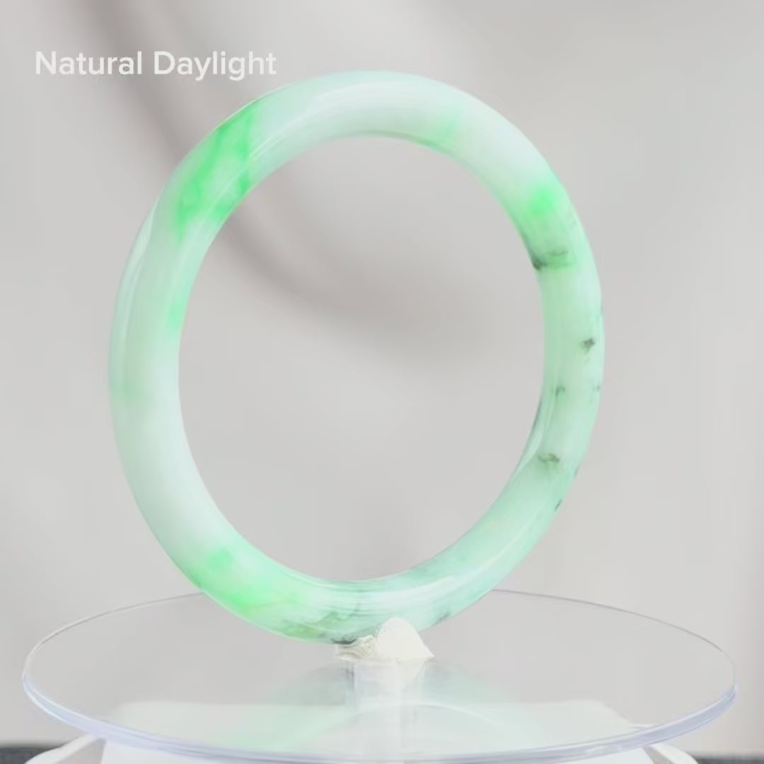 Spring Snow & the Sunlit Sprout Jadeite Bangle 56.2mm 春雪初霁