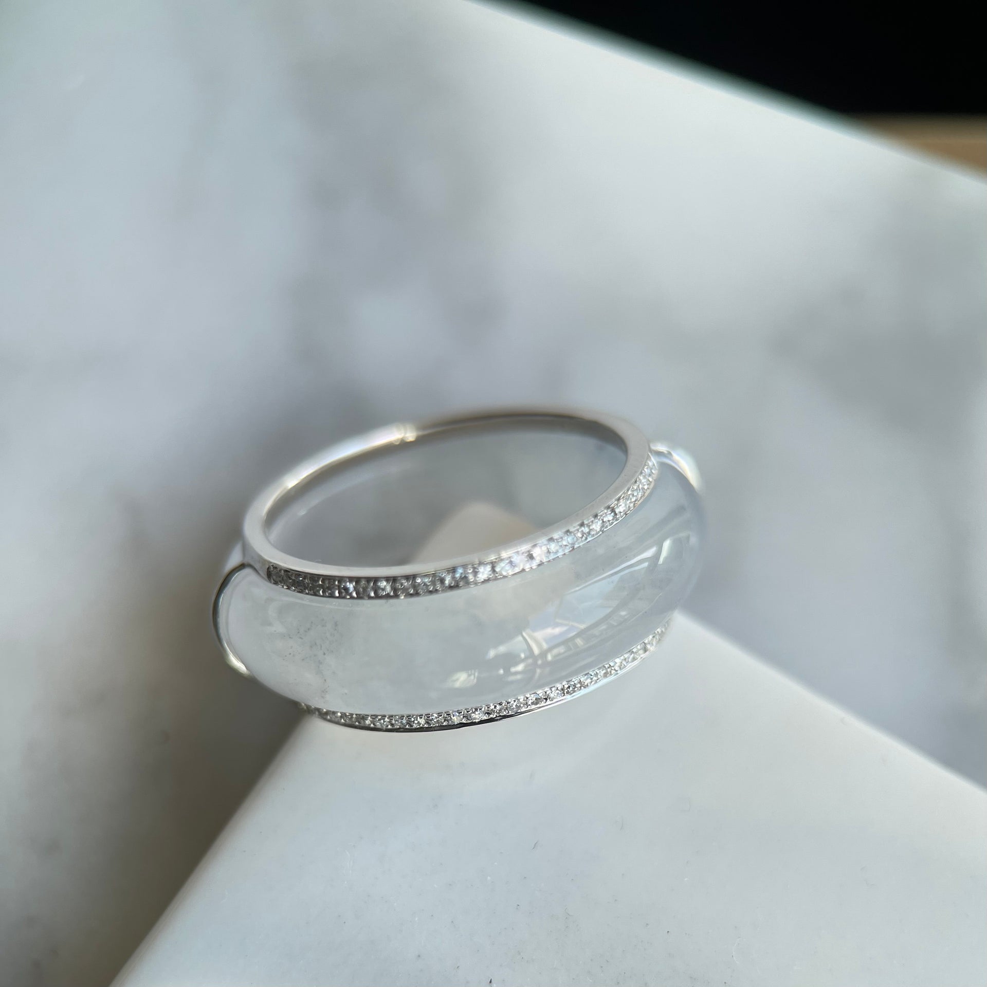 The Crown Icy White Jadeite Ring with 18K White Gold and Diamonds